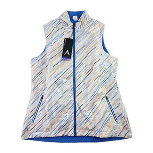 Antigua White/Blue Performance Reversible Golf Vest Full Zip Women's Size Medium